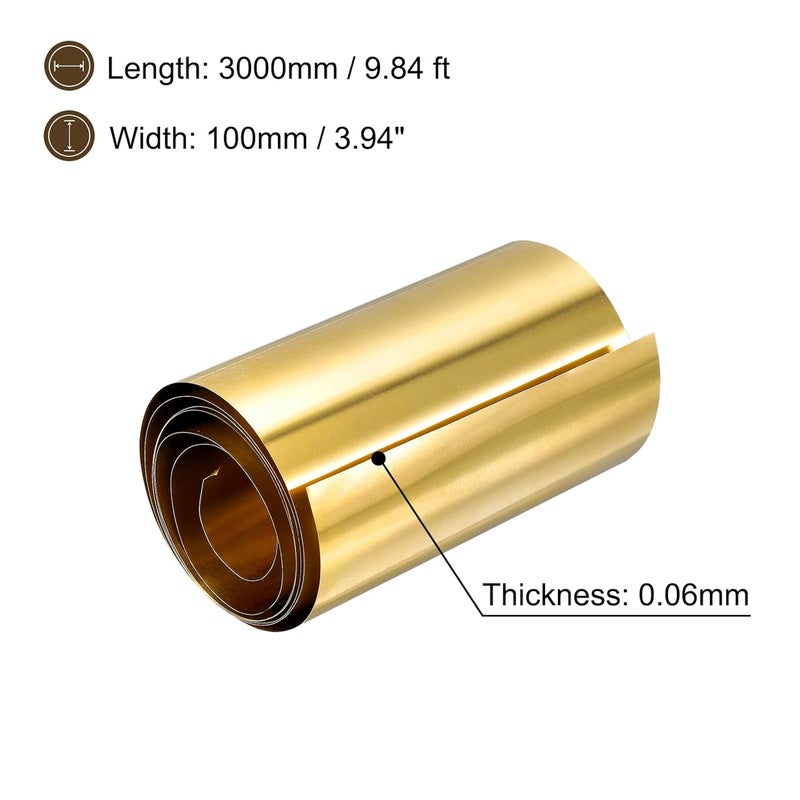 uxcell Brass Sheet Roll, 3000mm x 100mm x 0.06mm Brass Foil Roll Brass Strip for Crafts, Electrical Repairs, Grounding - Image 2